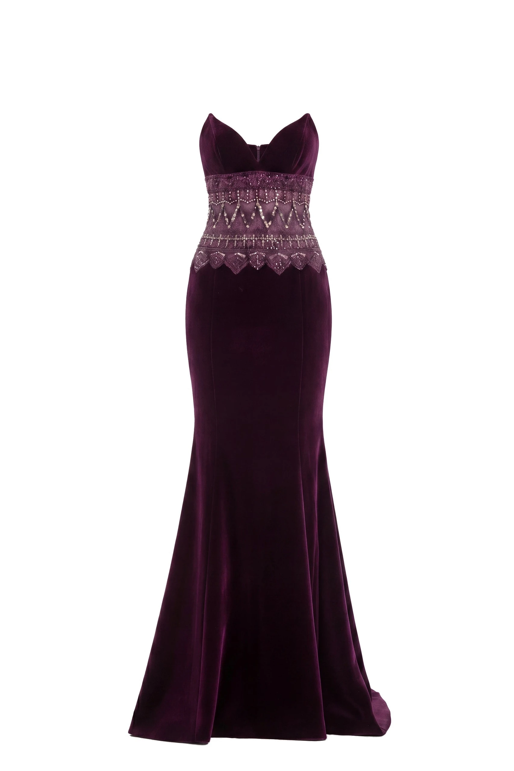 Saiid Kobeisy Strapless Dress with Embroidered Detailing in Italian Plum | Dresses | Luxury Shoes Saiid Kobeisy Strapless Dress with Embroidered Detailing in Italian Plum