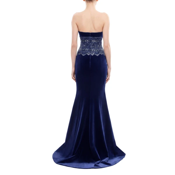 Saiid Kobeisy Strapless Dress with Embroidered Detailing in Marlin, view 4