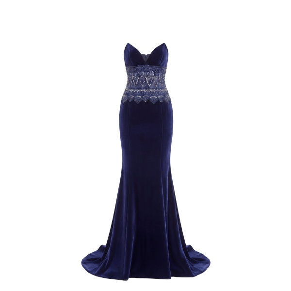 Saiid Kobeisy Strapless Dress with Embroidered Detailing in Marlin