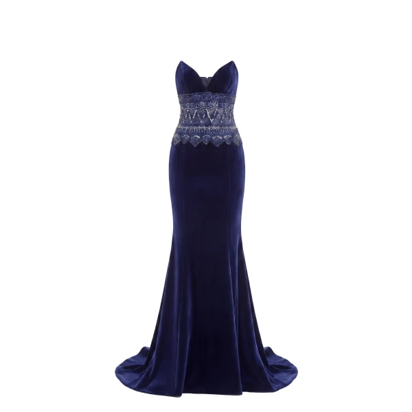 Strapless Dress with Embroidered Detailing in Marlin