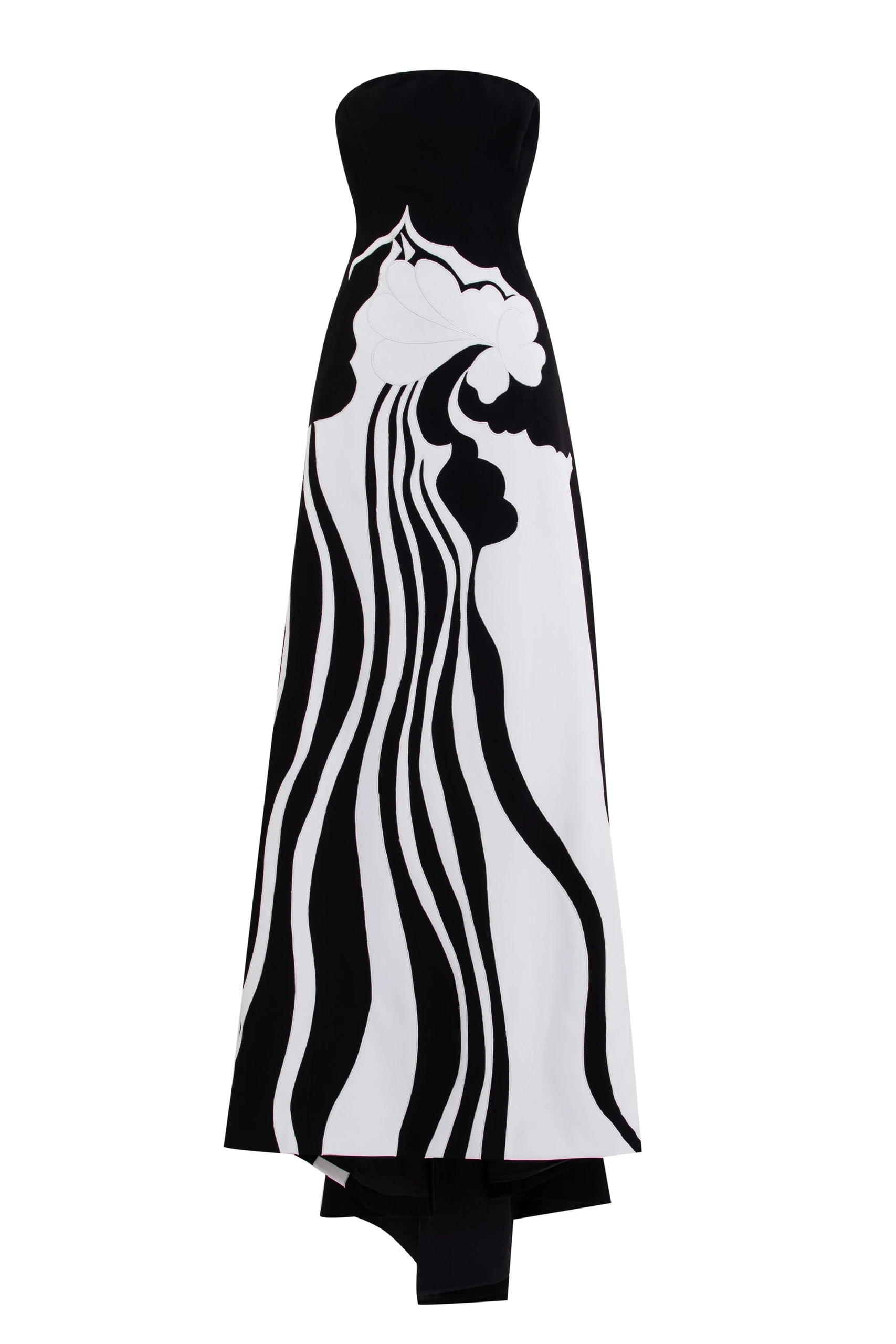 Saiid Kobeisy Strapless Embroidered Crepe Dress in Jet Black and Off White | Dresses | Luxury Shoes Saiid Kobeisy Strapless Embroidered Crepe Dress in Jet Black and Off White