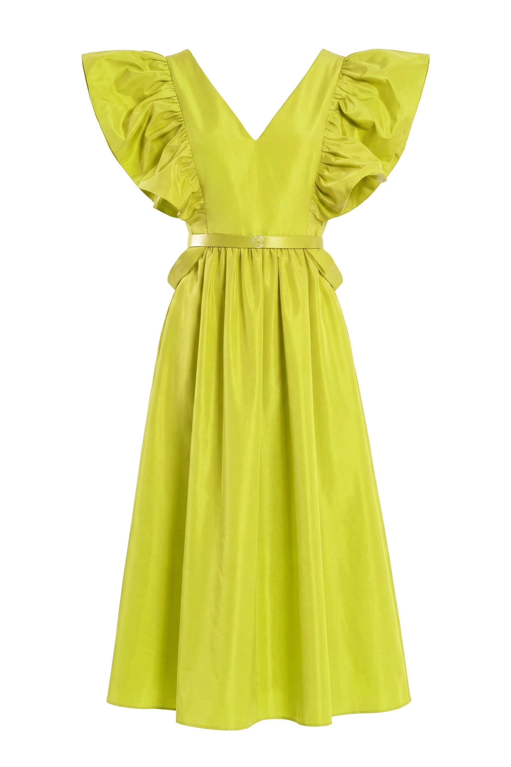 Saiid Kobeisy Taffeta Dress with Gathered Sleeves in Lime Green | Dresses | Luxury Shoes Saiid Kobeisy Taffeta Dress with Gathered Sleeves in Lime Green