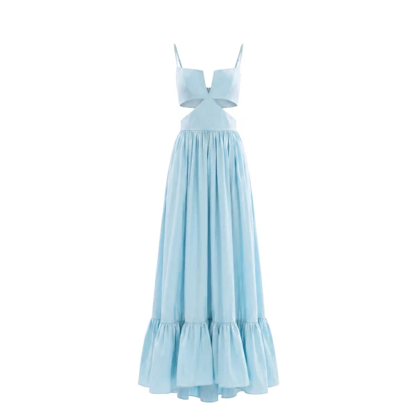 Taffeta Midi Dress in Aqua Sky