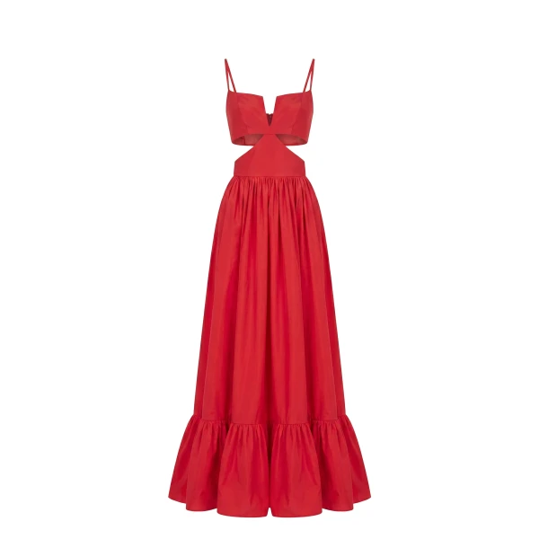 Saiid Kobeisy Taffeta Midi Dress in Space Cherry