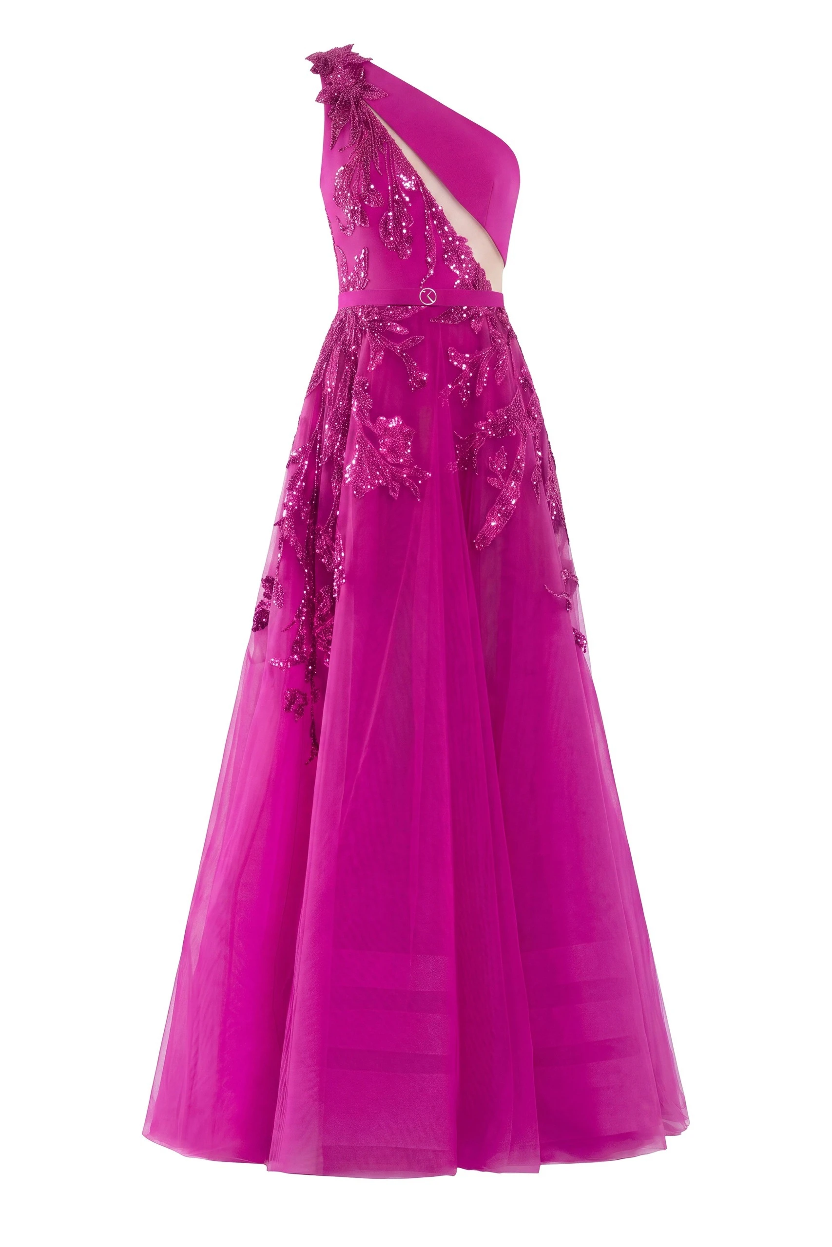 Saiid Kobeisy Tulle Beaded Dress with Floral Beading in Magenta with Magenta beading | Dresses | Luxury Shoes Saiid Kobeisy Tulle Beaded Dress with Floral Beading in Magenta with Magenta beading