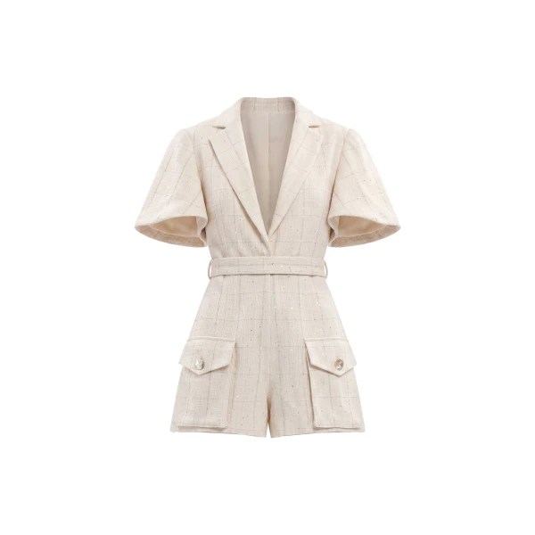 Tweed Short Jumpsuit in Ivory