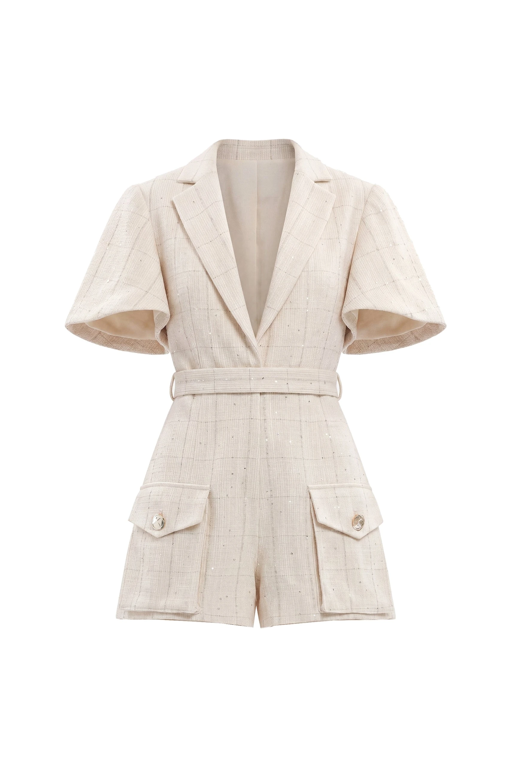 Saiid Kobeisy Tweed Short Jumpsuit in Ivory | Jumpsuit | Luxury Shoes Saiid Kobeisy Tweed Short Jumpsuit in Ivory