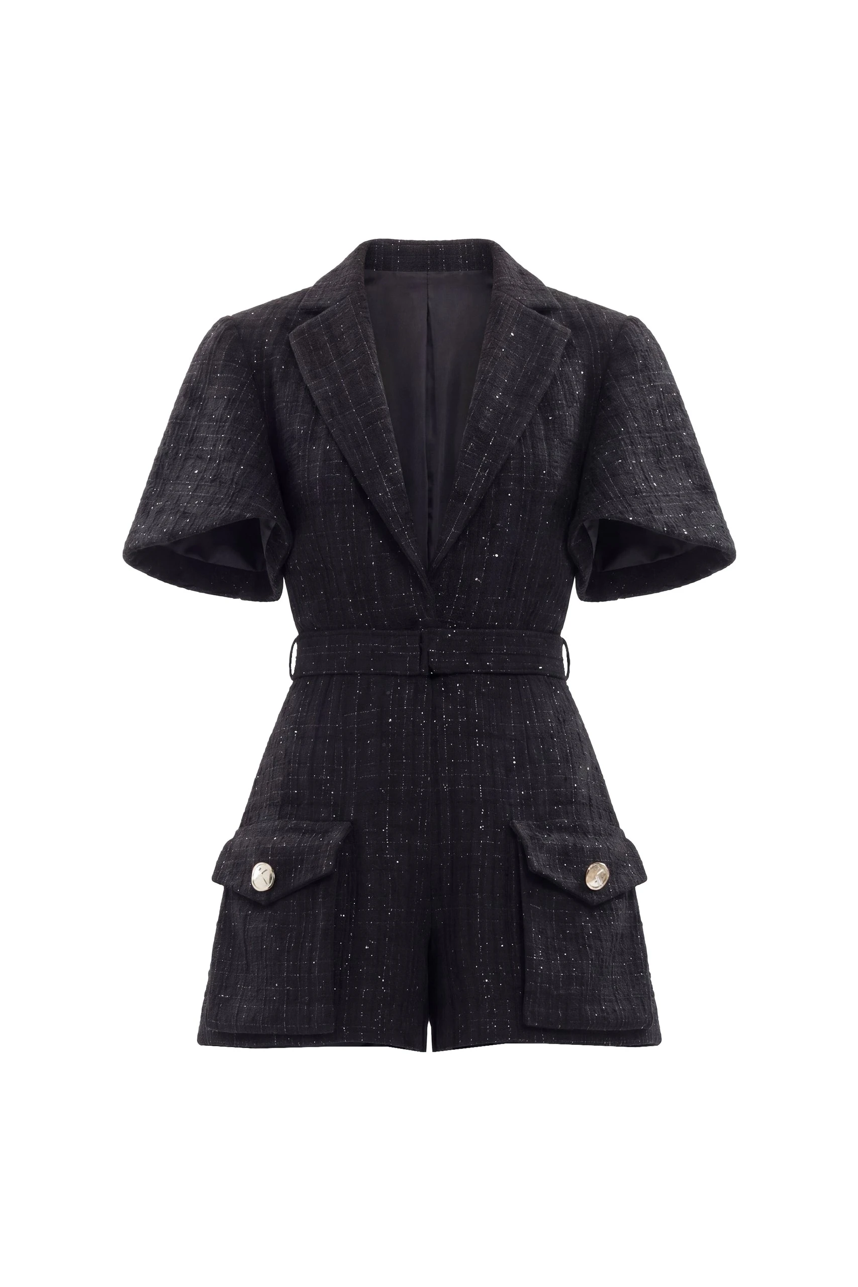 Saiid Kobeisy Tweed Short Jumpsuit in Jet Black | Jumpsuit | Luxury Shoes Saiid Kobeisy Tweed Short Jumpsuit in Jet Black