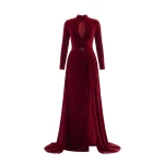 Saiid Kobeisy Velvet Long Dress in Burgundy, Style 31