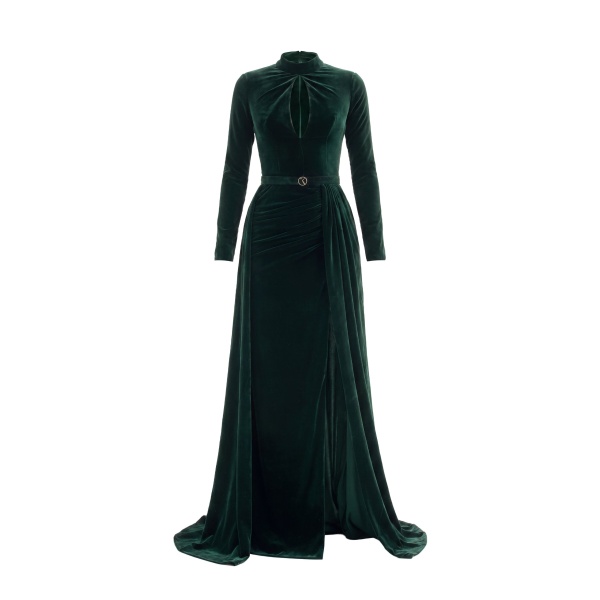 Saiid Kobeisy Velvet Long Dress in Green, Style 31
