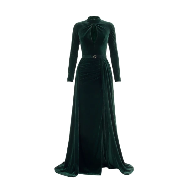 Velvet Long Dress in Green, Style 31
