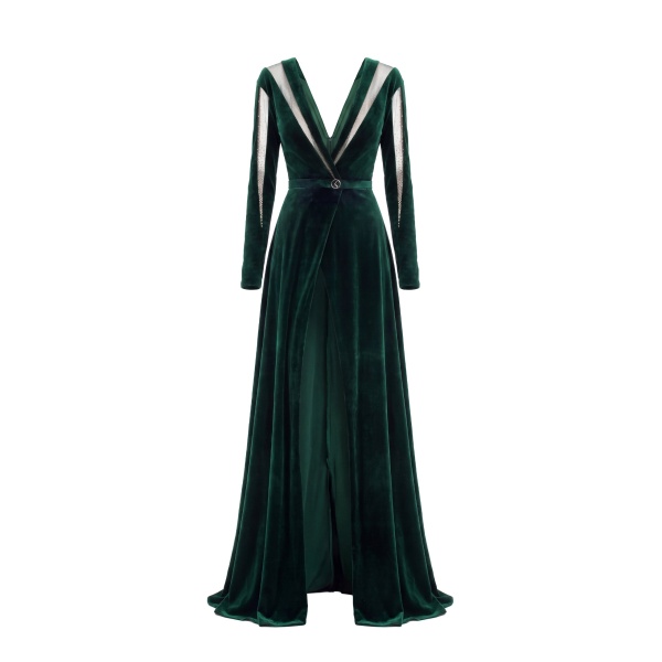 Saiid Kobeisy Velvet Long Dress in Green, Style 36