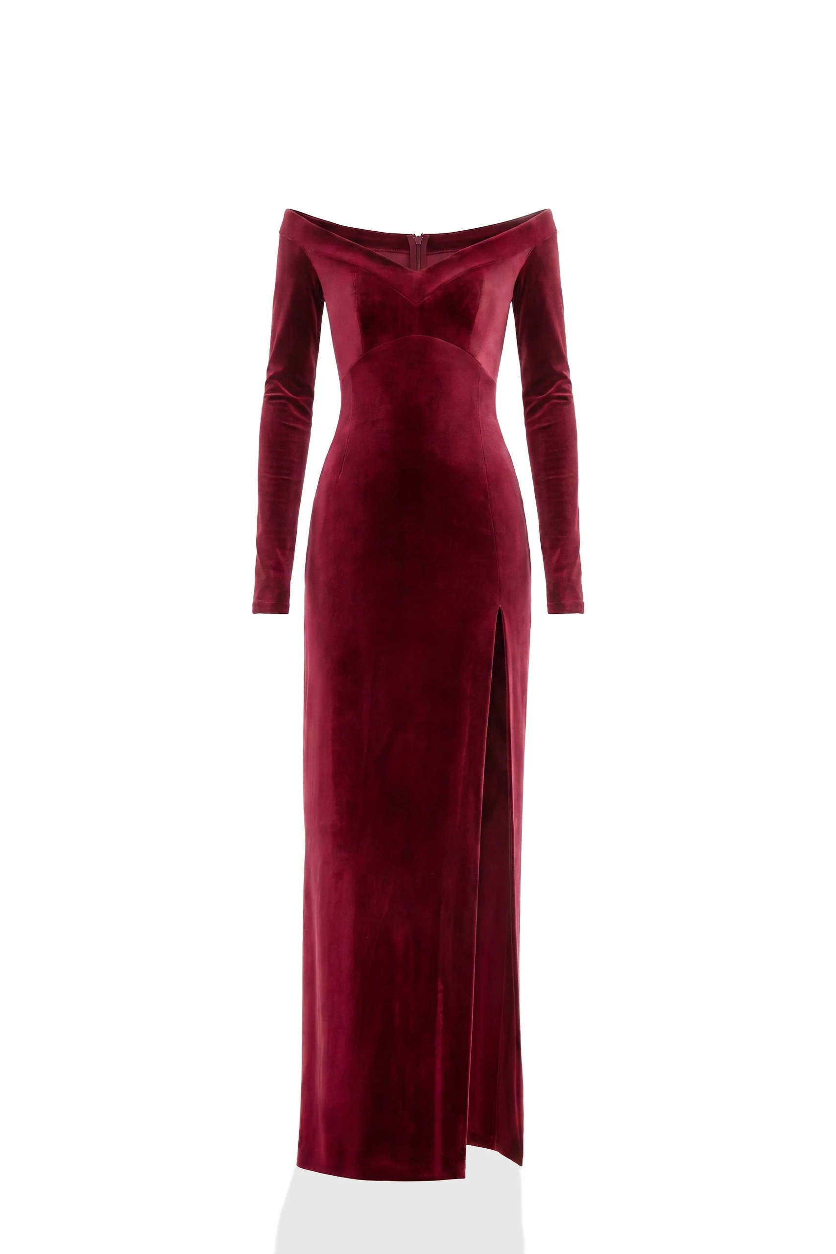 Saiid Kobeisy Velvet Long Fitted Dress in Burgundy | Dresses | Luxury Shoes Saiid Kobeisy Velvet Long Fitted Dress in Burgundy