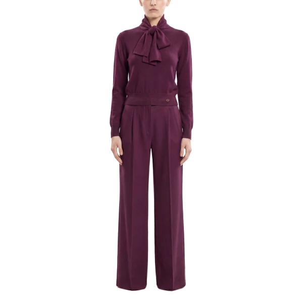 Saiid Kobeisy Wool Bow Blouse in Italian Plum, view 2