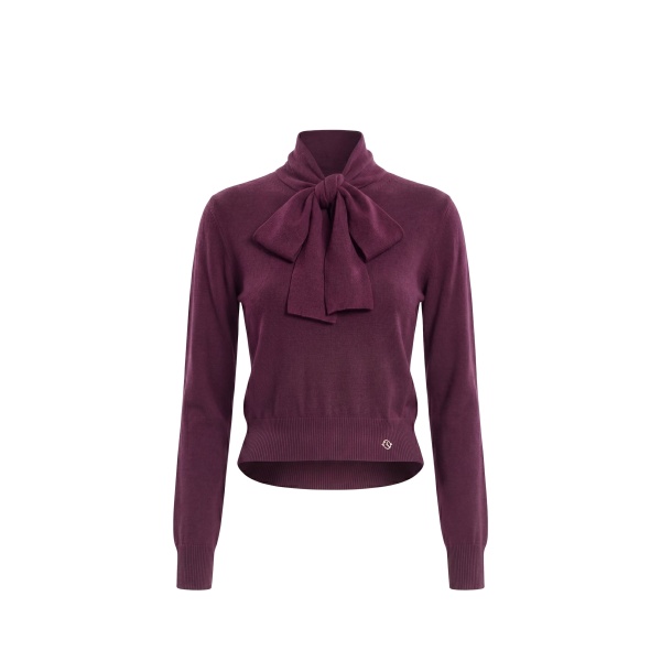 Saiid Kobeisy Wool Bow Blouse in Italian Plum