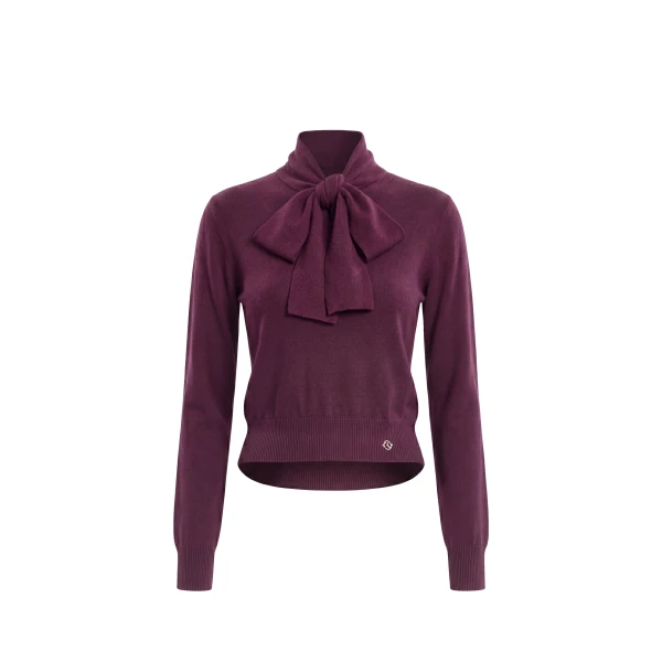 Saiid Kobeisy Wool Bow Blouse in Italian Plum