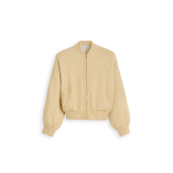 Brushed Cotton Crew Bomber in Oat