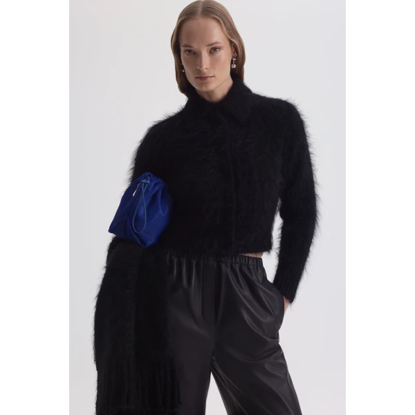 Brushed Mohair Shirt Cardigan