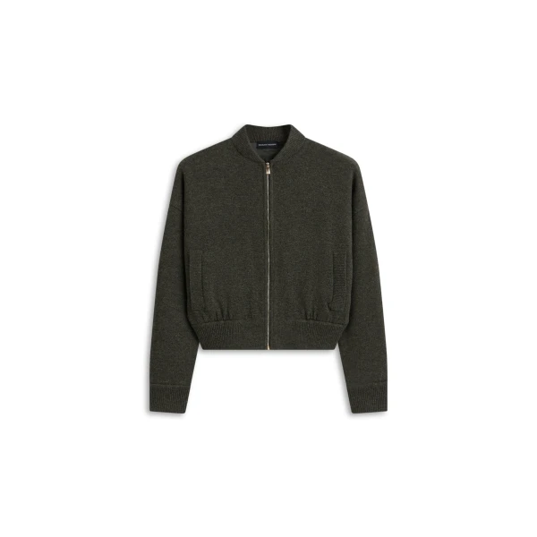 Cashmere Wool Crew Bomber in Army