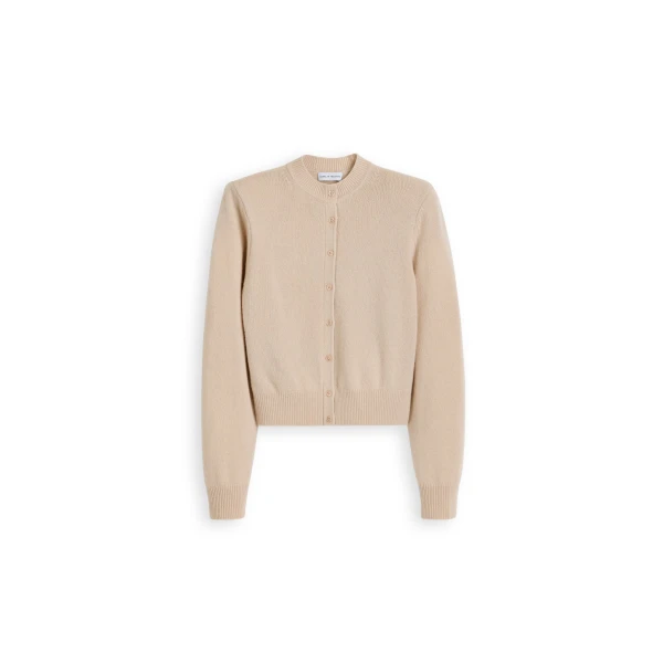 Cashmere Wool Shoulder Pad Cardigan in Light Oat