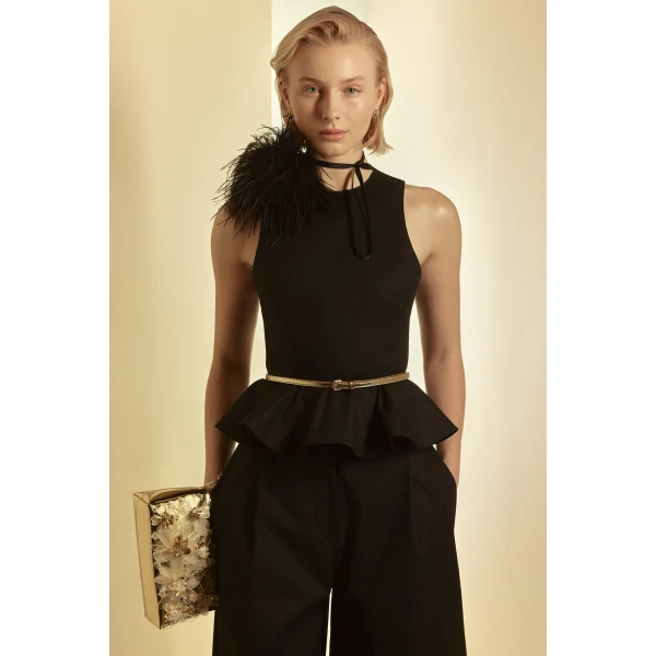 Cotton Sateen Peplum Top