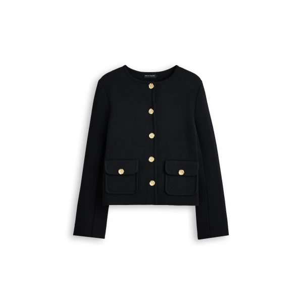 Crepe Knit Patch Pocket Jacket in Black