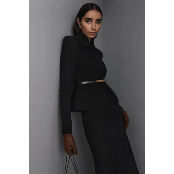 Crepe Knit Peplum Collar Jacket