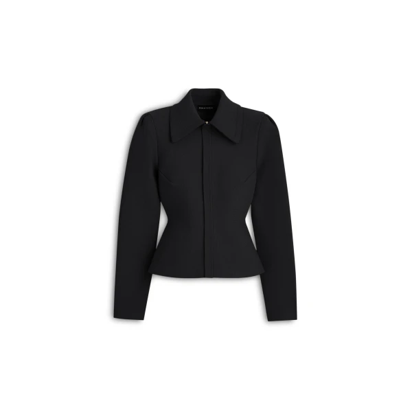 Crepe Knit Peplum Collar Jacket in Black