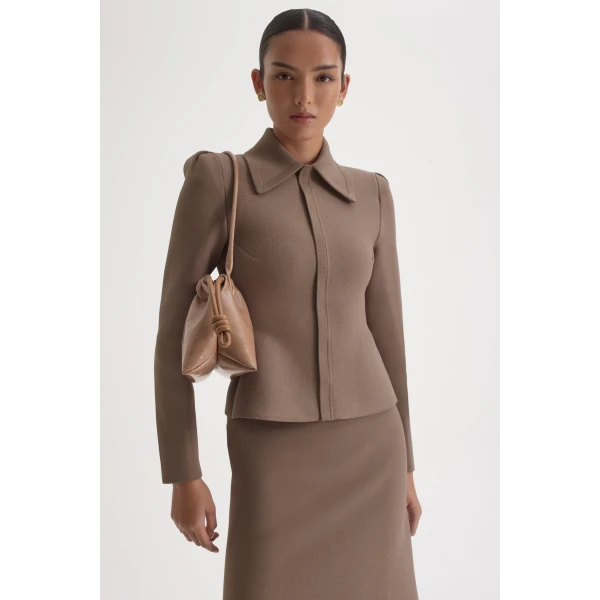 Crepe Knit Peplum Collar Jacket