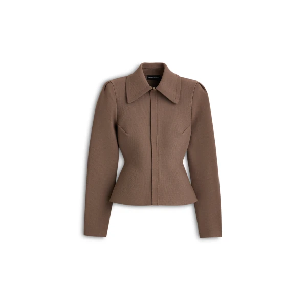 Crepe Knit Peplum Collar Jacket in Whiskey