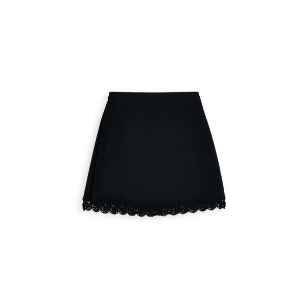 Crepe Knit Poppy Crochet Skirt in Black