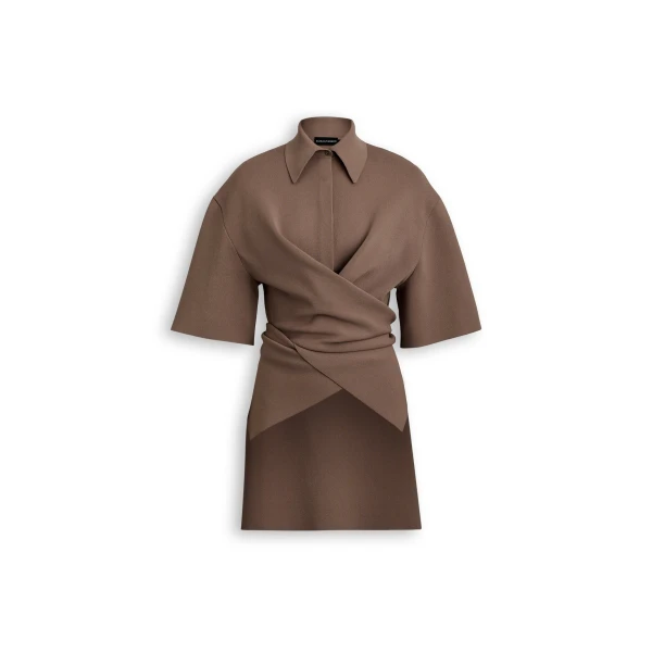 Crepe Knit Short Sleeve Shirt in Whiskey