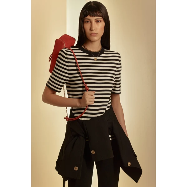 Crepe Knit Stripe T-Shirt