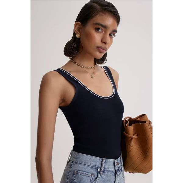 Crepe Knit Stripe Trim Singlet