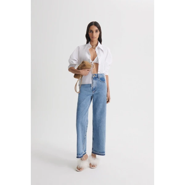 Denim Cropped Frayed Hem Jean