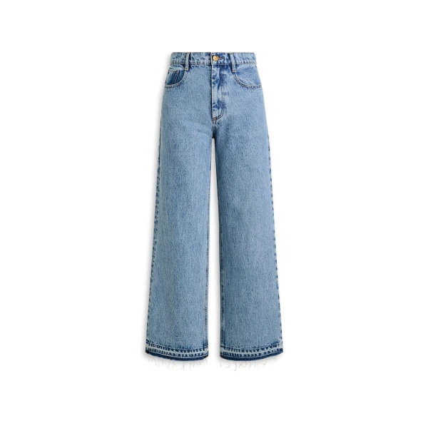 Denim Cropped Frayed Hem Jean in Mid Indigo