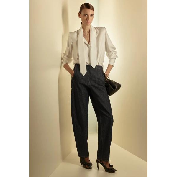 Denim Mid Rise Barrel Leg Jean