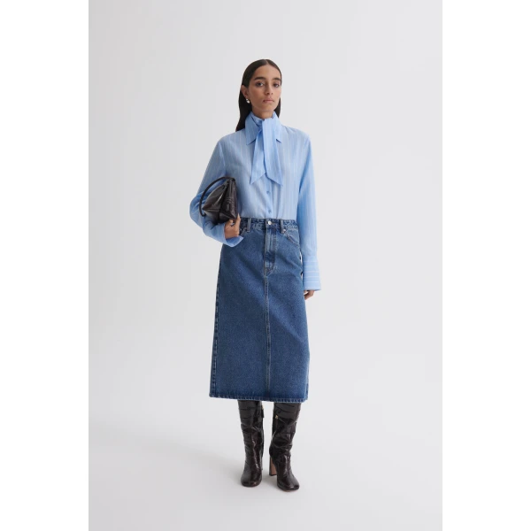 Denim Mid Waist Pencil Skirt