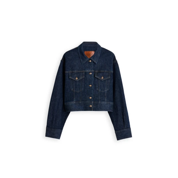 Denim Oversized Cropped Jacket in Indigo
