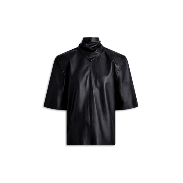 Leather Cravat Top in Noir