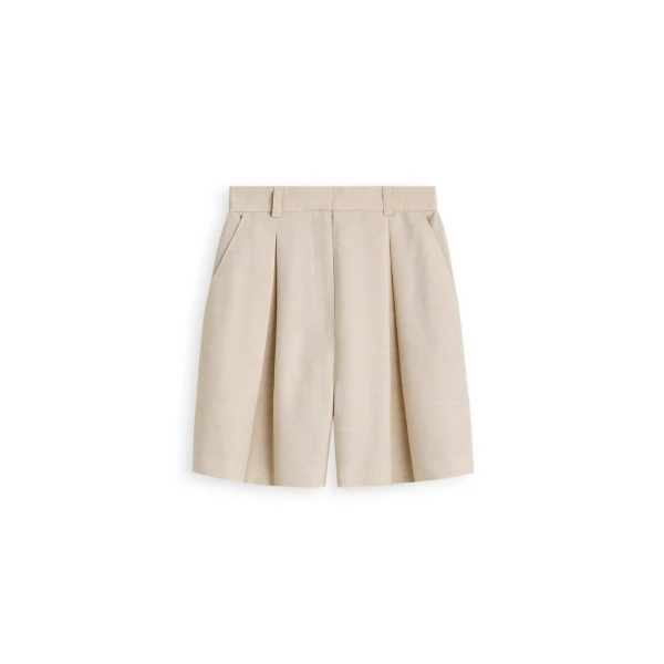Linen Textured Pleat Short in Oat