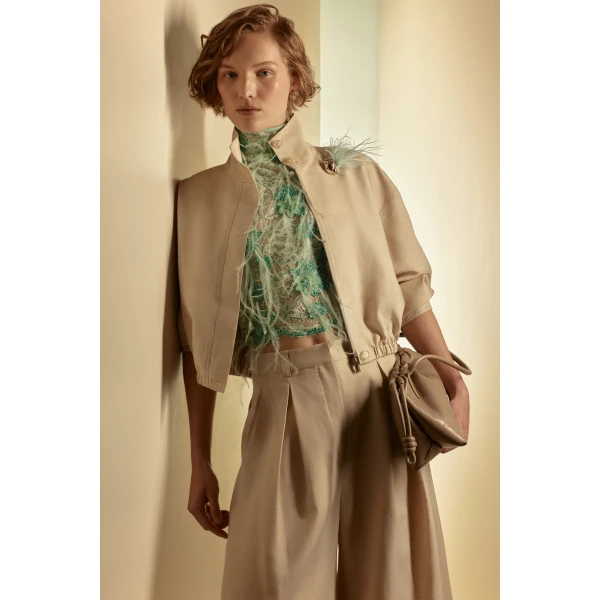 Linen Textured Trench Bomber