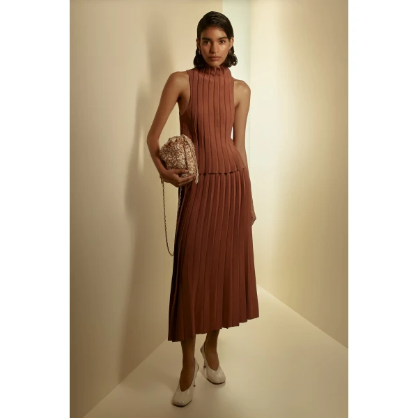 Pleat Rib Tailored Skirt