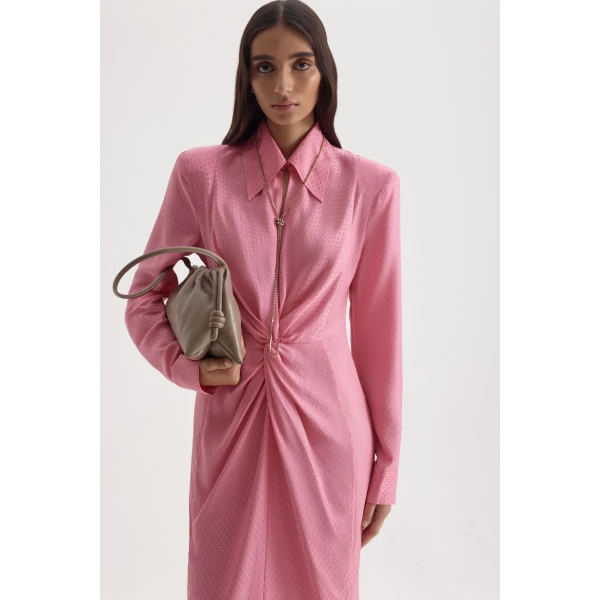 Silk Chain Jacquard Drape Dress