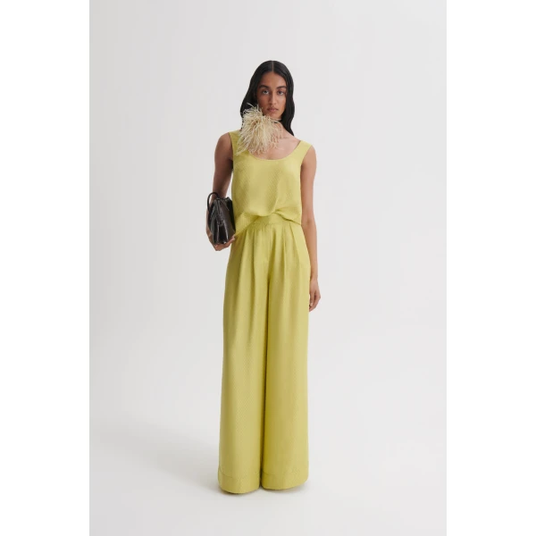 Silk Chain Jacquard Pleat Trouser