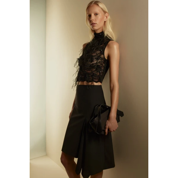 Tailored Drape Hem Skirt