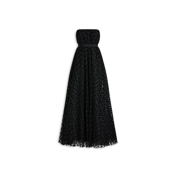 Velvet Print Tulle Gown