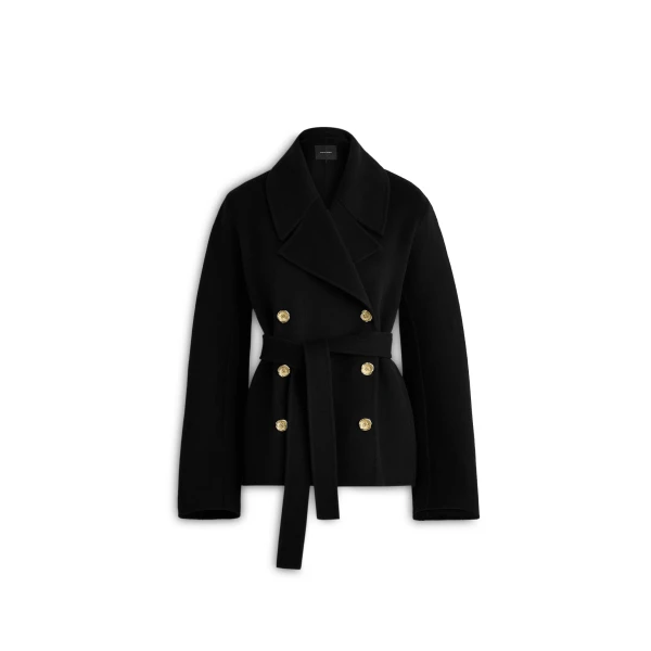 Wool Poppy Button Coat in Black