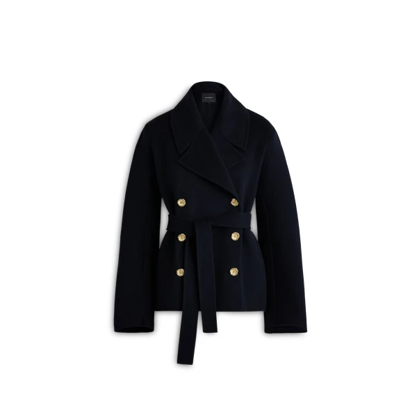 Wool Poppy Button Coat in Navy