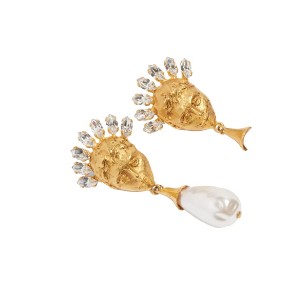 schiaparelli face rhinestone crown earrings price